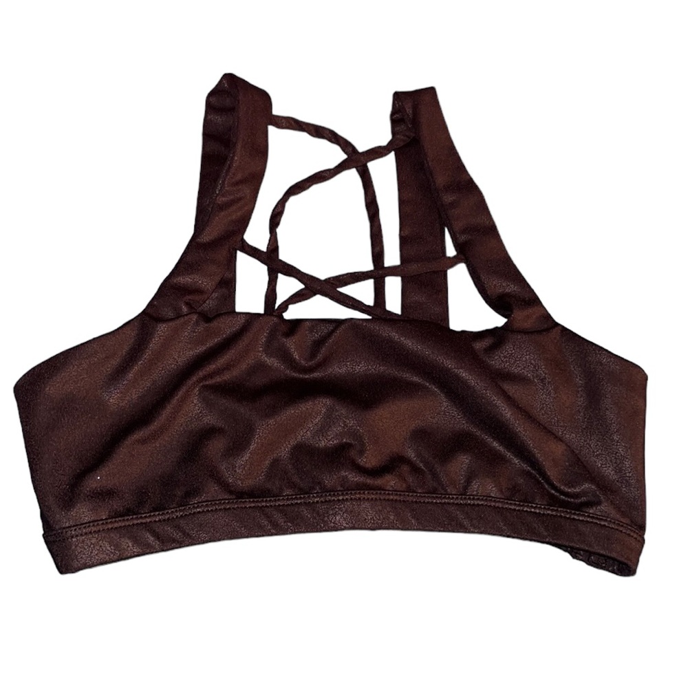 Black XS-SM strappy sports bra quality faux leather not sure of brand